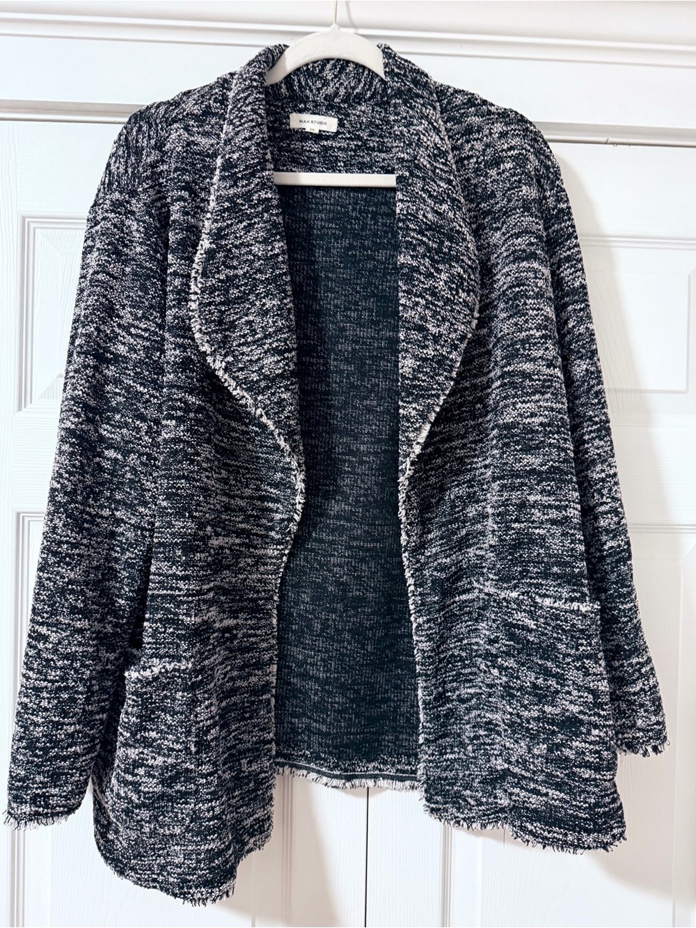 Max Studio Black & White Marled Open-Front Cardigan